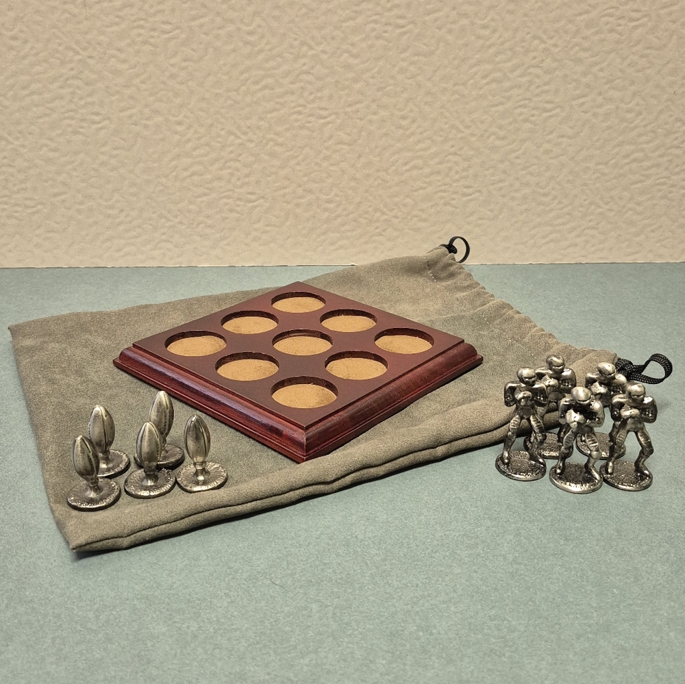 FATHER'S DAY!!! Vintage Pewter & Wood Football Themed Tic-Tac-Toe Set